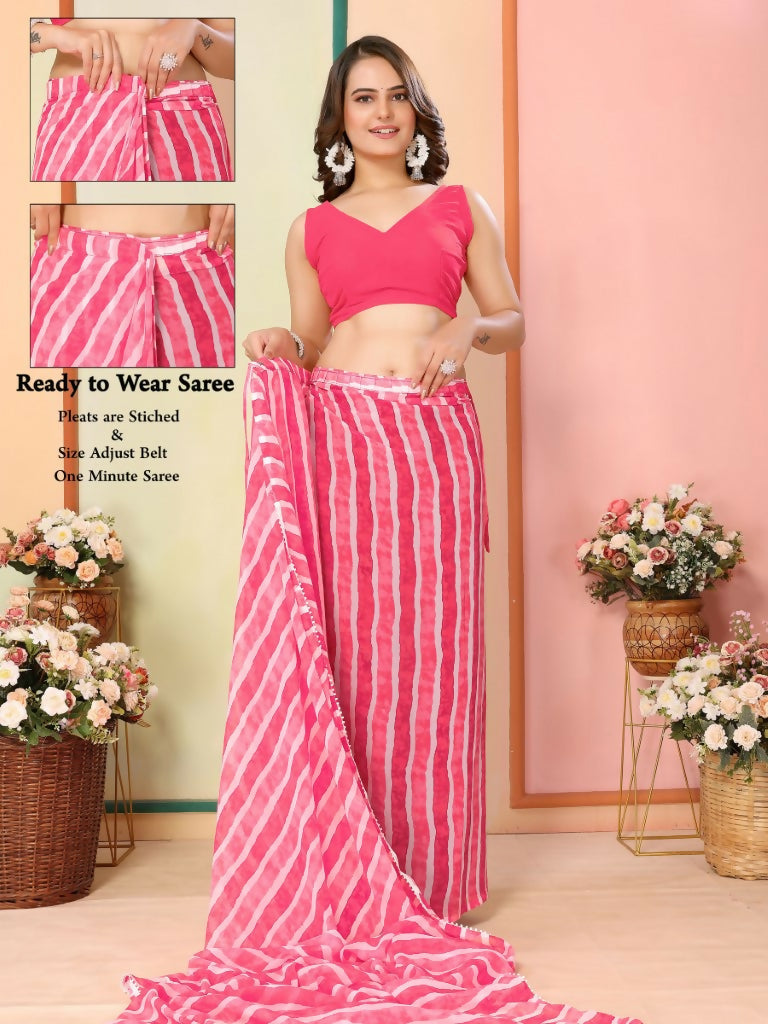 Pink Georgette Designer Printed Ready To Wear Saree - Elite | Grocsy