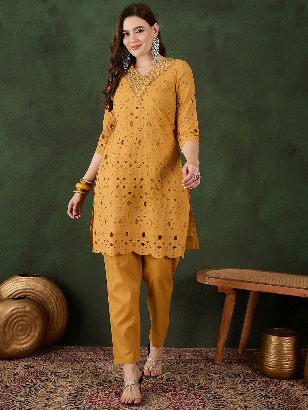 Sangria Embroidered Pure Cotton Kurta & Trousers | Grocsy