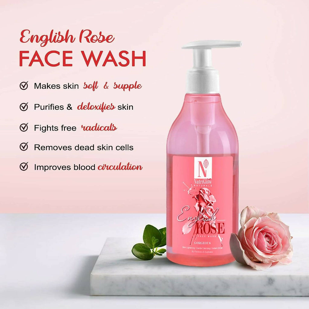 NutriGlow NATURAL'S English Rose Face Wash /With Natural Source Ingredients/Clean The Skin/ Glow / Cleansing | Grocsy