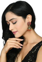 Mominos Fashion Joharkamal Kundan work Jhumka with Red Beads
