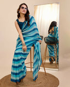 Blue Georgette Designer Printed Ready To Wear Saree - Ibiza | Grocsy