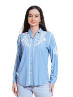 Pahnaz Modal Chikankari Handwork Shirt-Blue | Grocsy