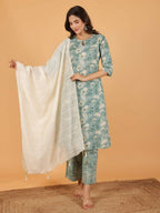 Aramya Straight Soft Cotton Floral Print Women's Kurta - Green | Grocsy