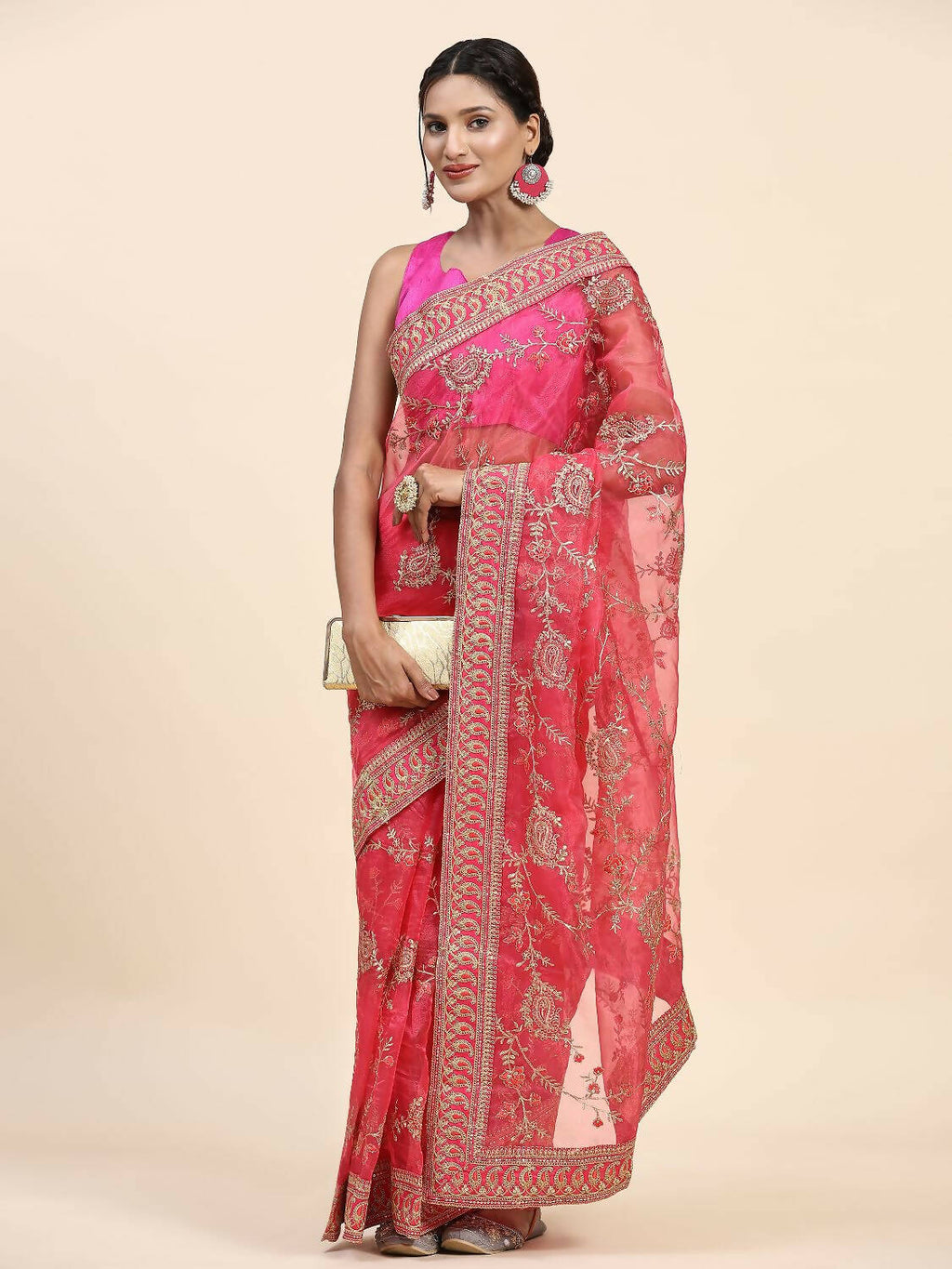 Vamsee Pink Organza Saree | Grocsy