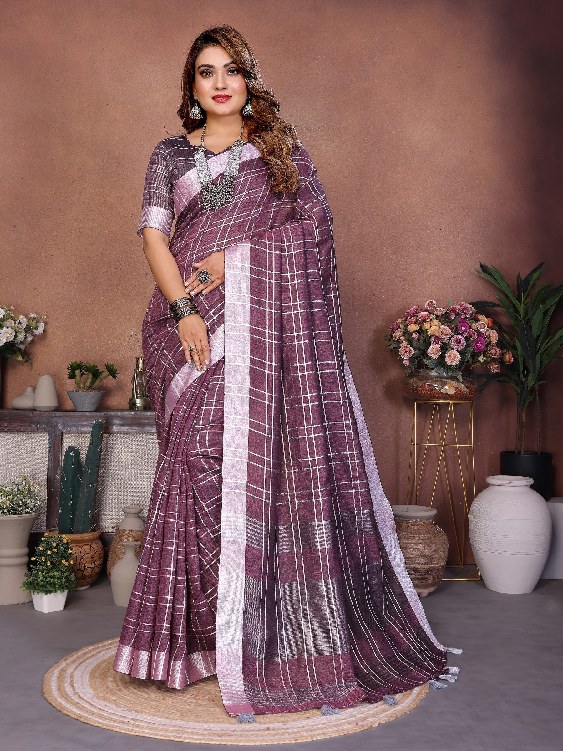 Anaita Purple Weaving Linen Cotton Saree With Blouse | Grocsy