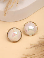NVR Wome's Gold-Polished Pearl Studded Circular Studs Earring | Grocsy