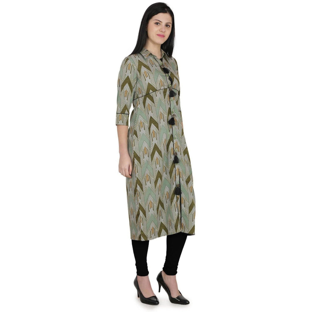 Kanoor Women's Multicolour A line Collar neck kurti | Grocsy