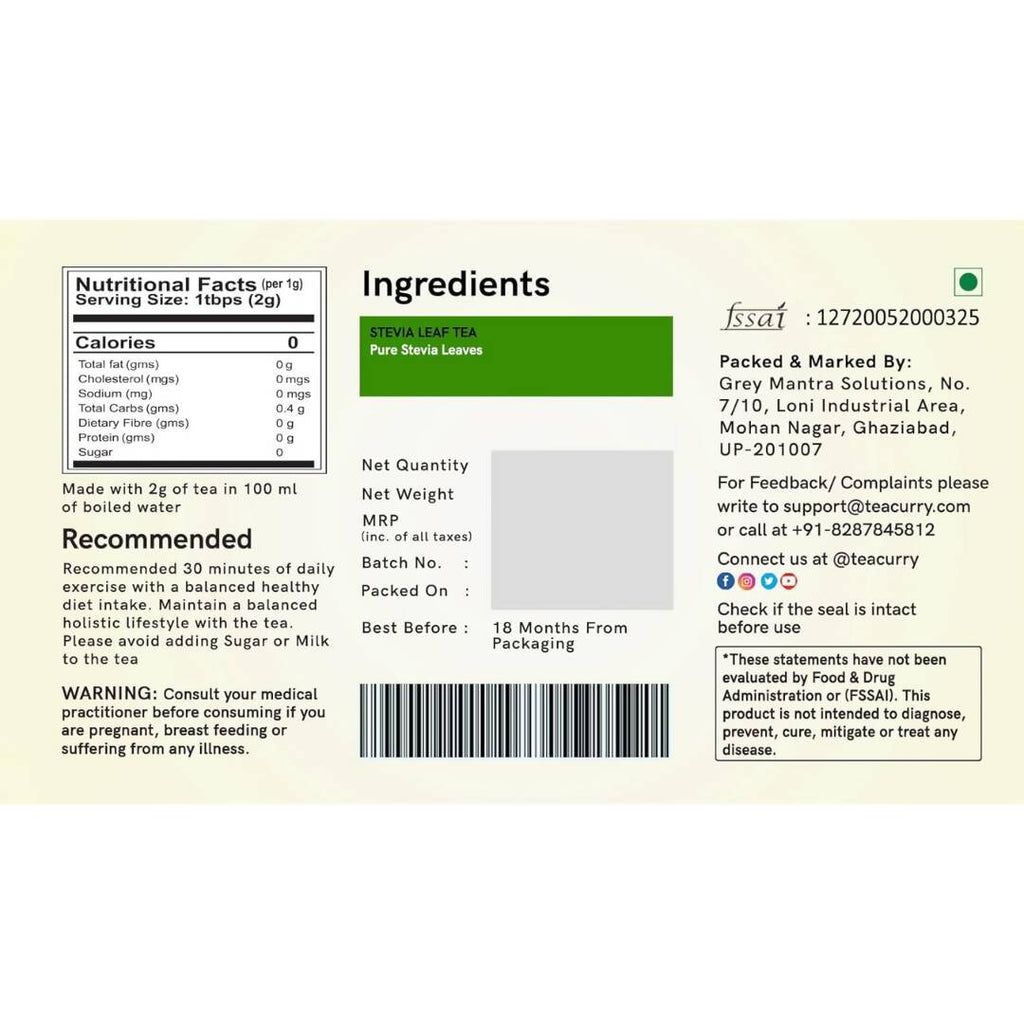 Teacurry Stevia Tea Bags | Grocsy