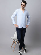 Even Apparels Men's Blue Pure Cotton Round Neck Slit Kurta | Grocsy