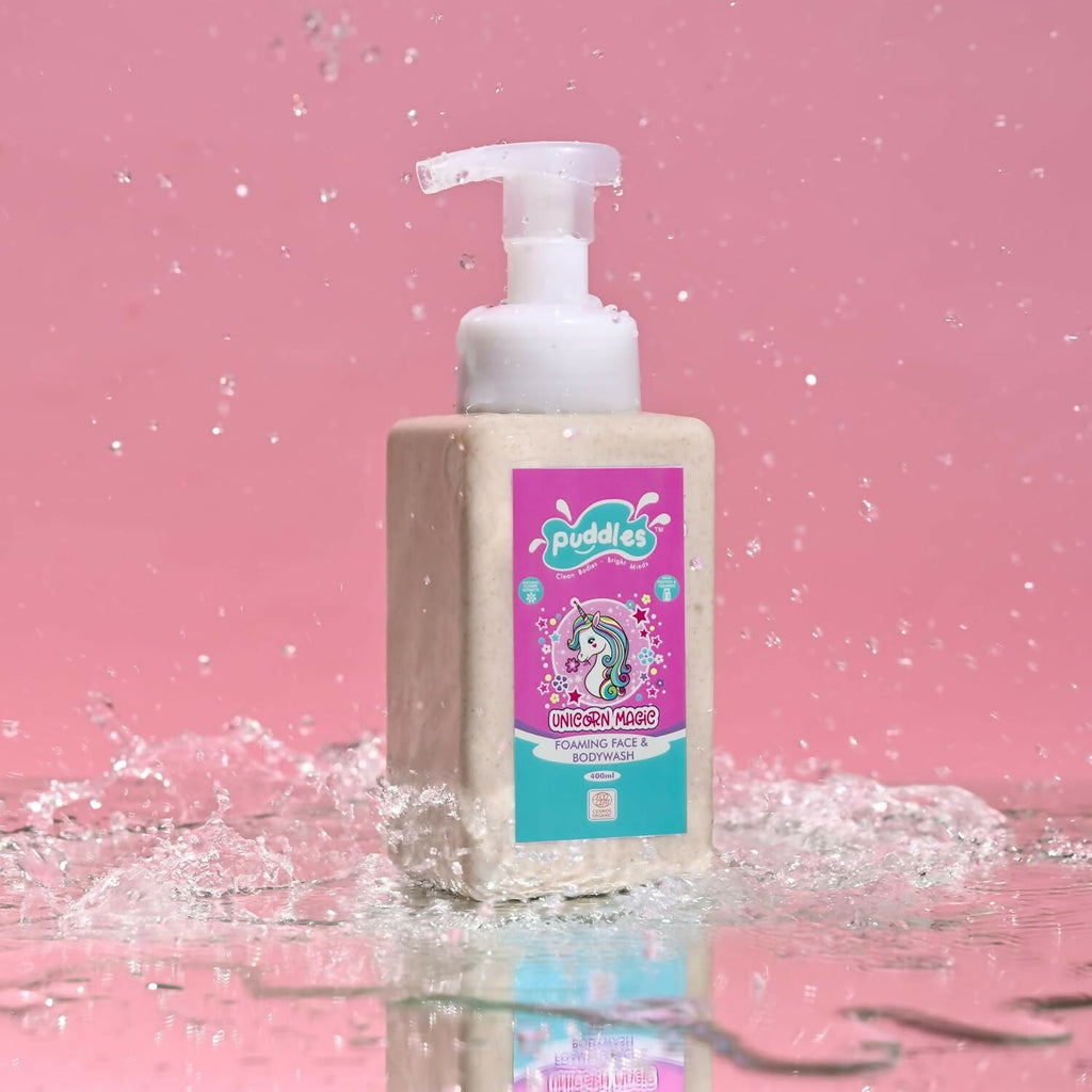 Puddles Organic Unicorn Magic Kids Foaming Face & Body Wash with Turmeric, Milk Protein, Neroli Oil | Grocsy