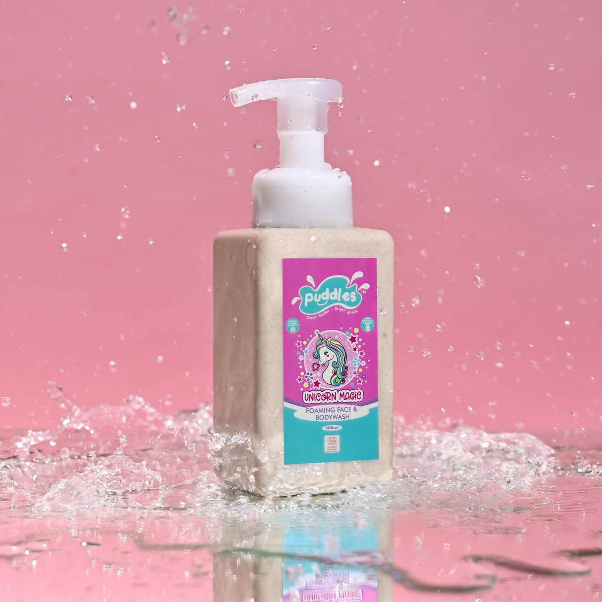 Puddles Organic Unicorn Magic Kids Foaming Face & Body Wash with Turmeric, Milk Protein, Neroli Oil | Grocsy