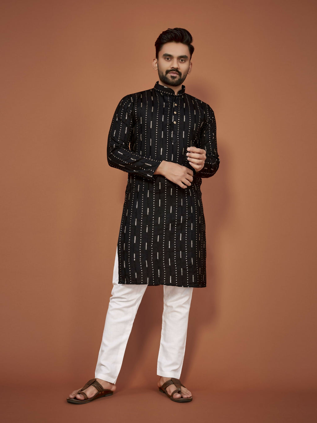 Anaita Black Embroidered Cotton Straight Kurta | Grocsy