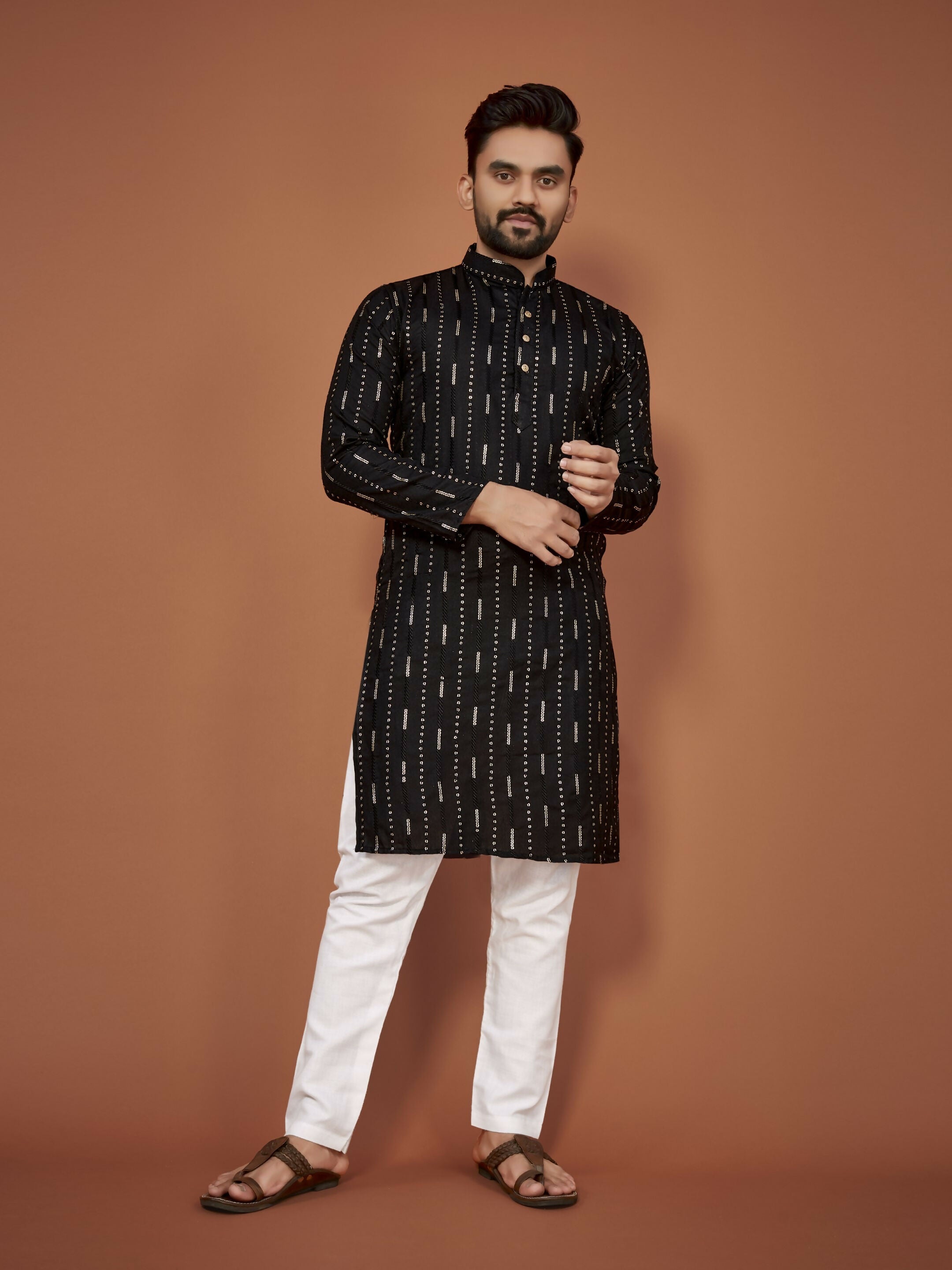 Anaita Black Embroidered Cotton Straight Kurta | Grocsy