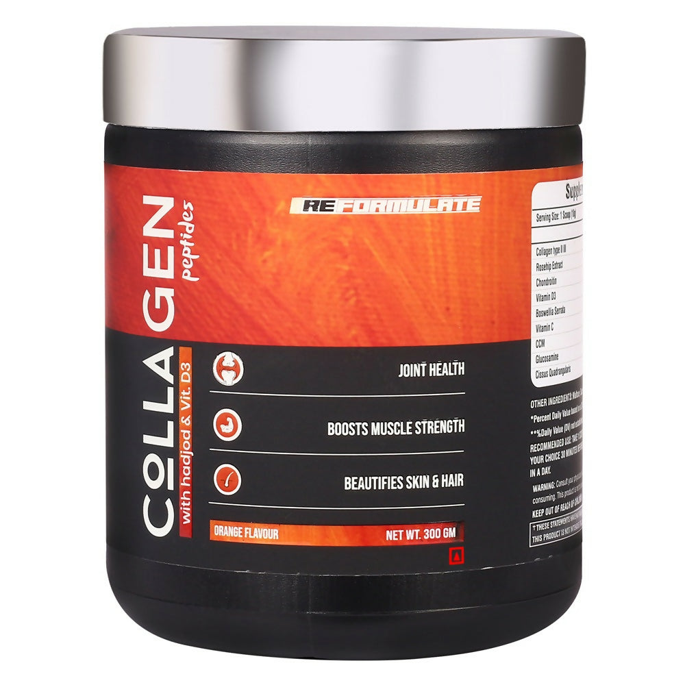 Reformulate Colla Gen Powder Peptides With Hadjod & Vitamin D3 I Joint Health I Boosts Muscle Strength I Beautifies Skin & Hair I Orange | Grocsy