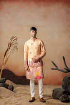 Coral Sunset Nehru Jacket Set by Hilo Design | Grocsy