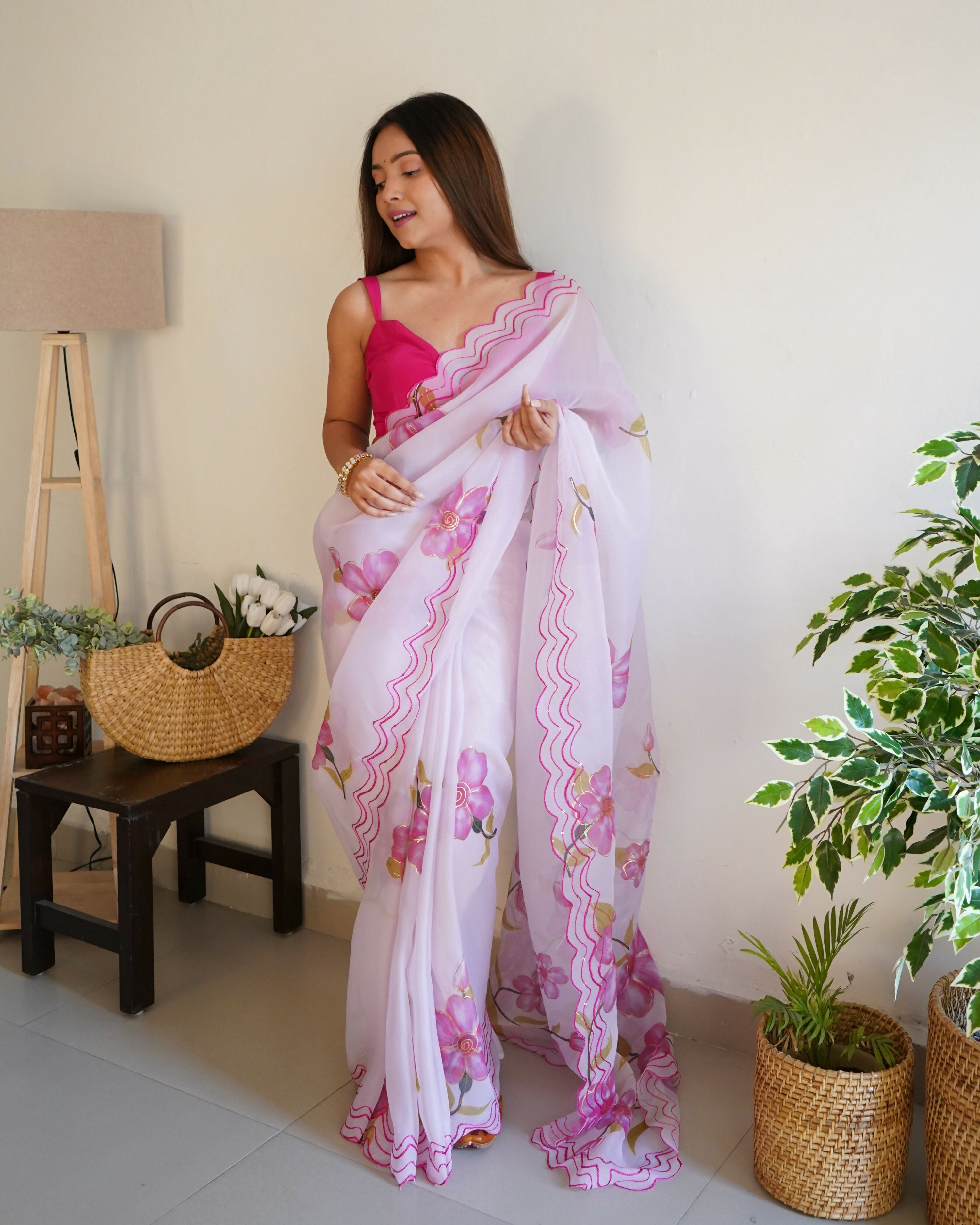 Vamsee Divisha White Organza Saree | Grocsy