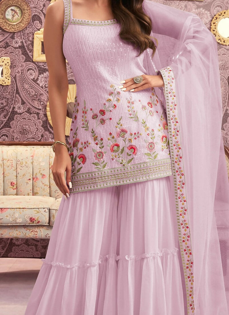 Vastranavya Malaika Arora Cream Georgette Embroidered Sequins Palazzo Suit | Grocsy