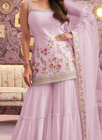 Vastranavya Malaika Arora Cream Georgette Embroidered Sequins Palazzo Suit | Grocsy