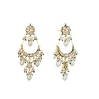 Nuyug 22K Gold Plated Crescent Kundan Drop Pearl Chandbali Earrings | Grocsy