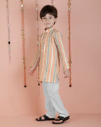 Joban Fashion Kids Island Cotton Full Sleeves Striped Kurta and Pyjama- Orange | Grocsy