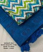 Blue Silk Blend Ethnic Motifs Saree with Unstitched Blouse - A2M | Grocsy