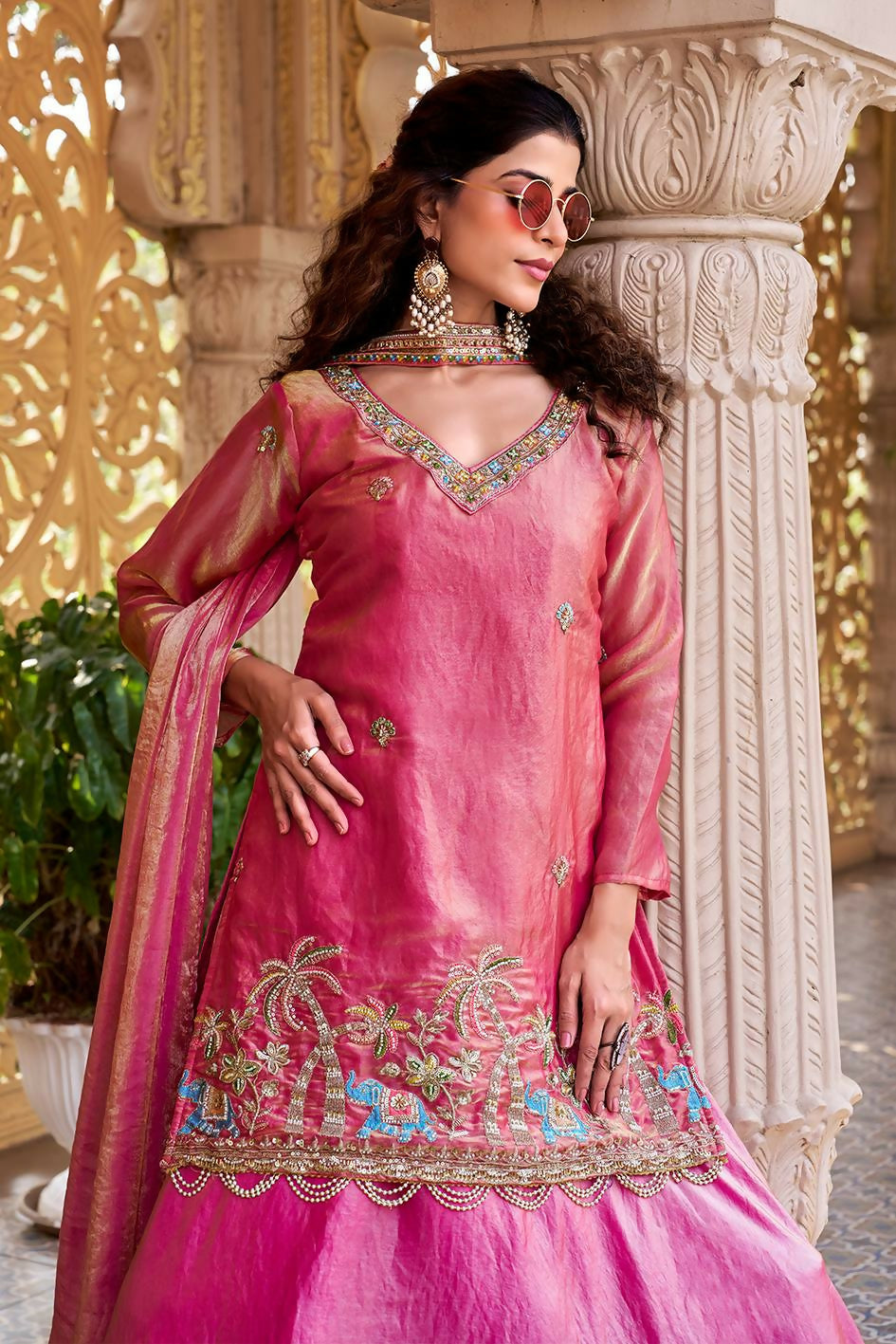 Teeya Creation Womens New Stylish Moti Beads With Cording Sequence Thread Embroidery Work Pink Kurta Set | Grocsy