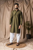 Mehandi Green Rayon Thread Embroidery Work Kurta Set - Mahotsav | Grocsy