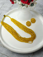 Inhanns Vibrant Handmade 20 Layers Beaded Necklace With Matching Earrings - Yellow | Grocsy