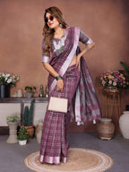Anaita Purple Weaving Linen Cotton Saree With Blouse | Grocsy
