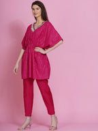 Women Republic Pink Lurex Cotton Kaftan Style Kurta With Pants | Grocsy