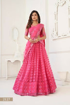 Aastha Fashion Bright Pink Butterfly Net Tone To Tone Thread Work And Sequence Work Embroidery Wedding Wear Lehenga Choli | Grocsy