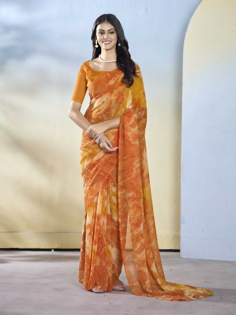 Orange Georgette Designer Printed Ready to Wear Saree - Samyana | Grocsy
