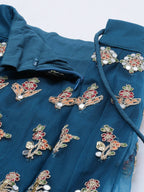 House of Panchhi Teal Net Semi stitched Mirror and Coding Work Lehenga Choli | Grocsy