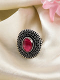 NVR Women's Pink Silver-Toned German Silver Adjustable Finger Ring | Grocsy