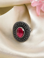 NVR Women's Pink Silver-Toned German Silver Adjustable Finger Ring | Grocsy