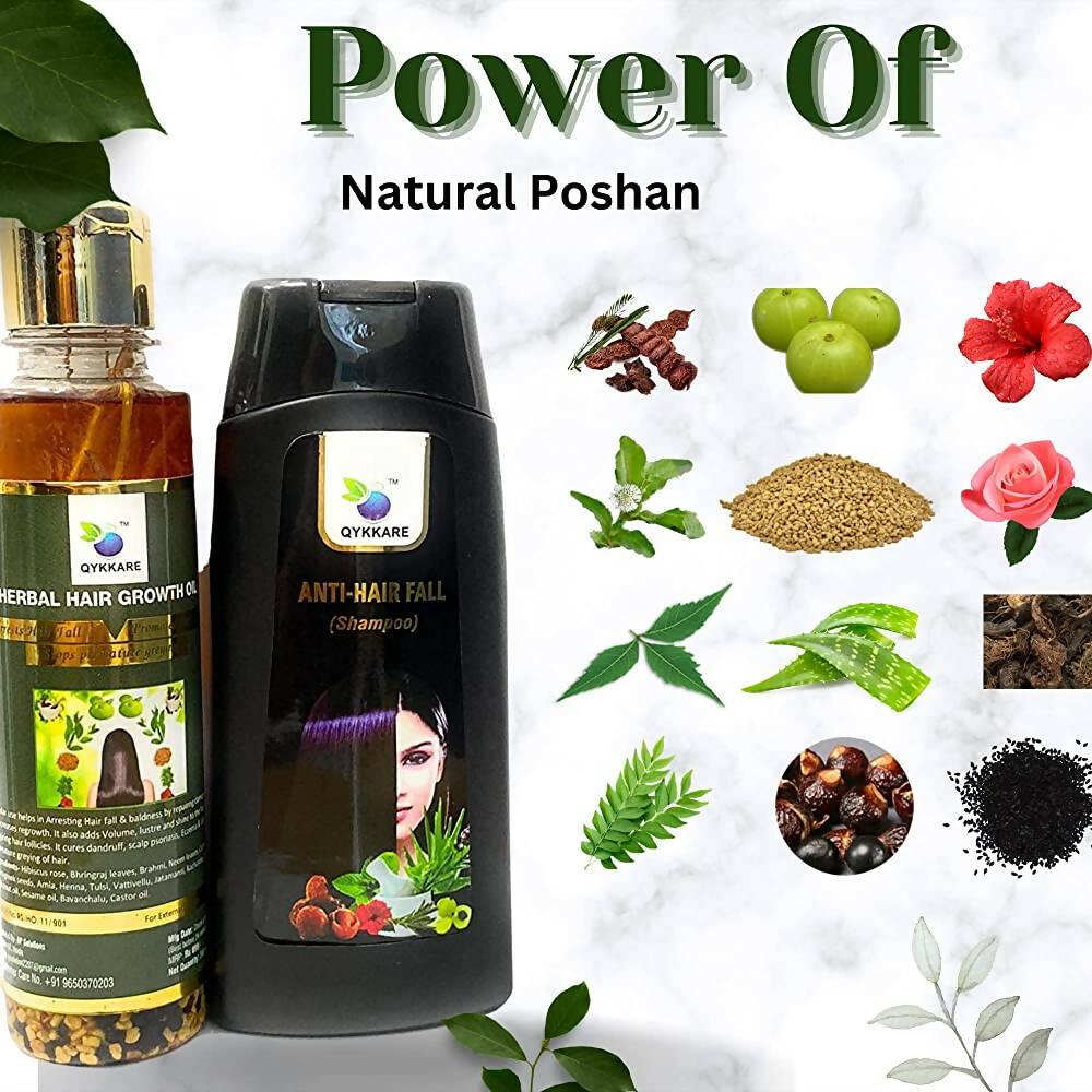 Qykkare Herbal Anti-Hairfall Shampoo & Herbal Hair Growth Oil Combo | Grocsy