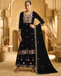 Anaita Black Embroidered Work Velvet Stitched Plazo Suit | Grocsy