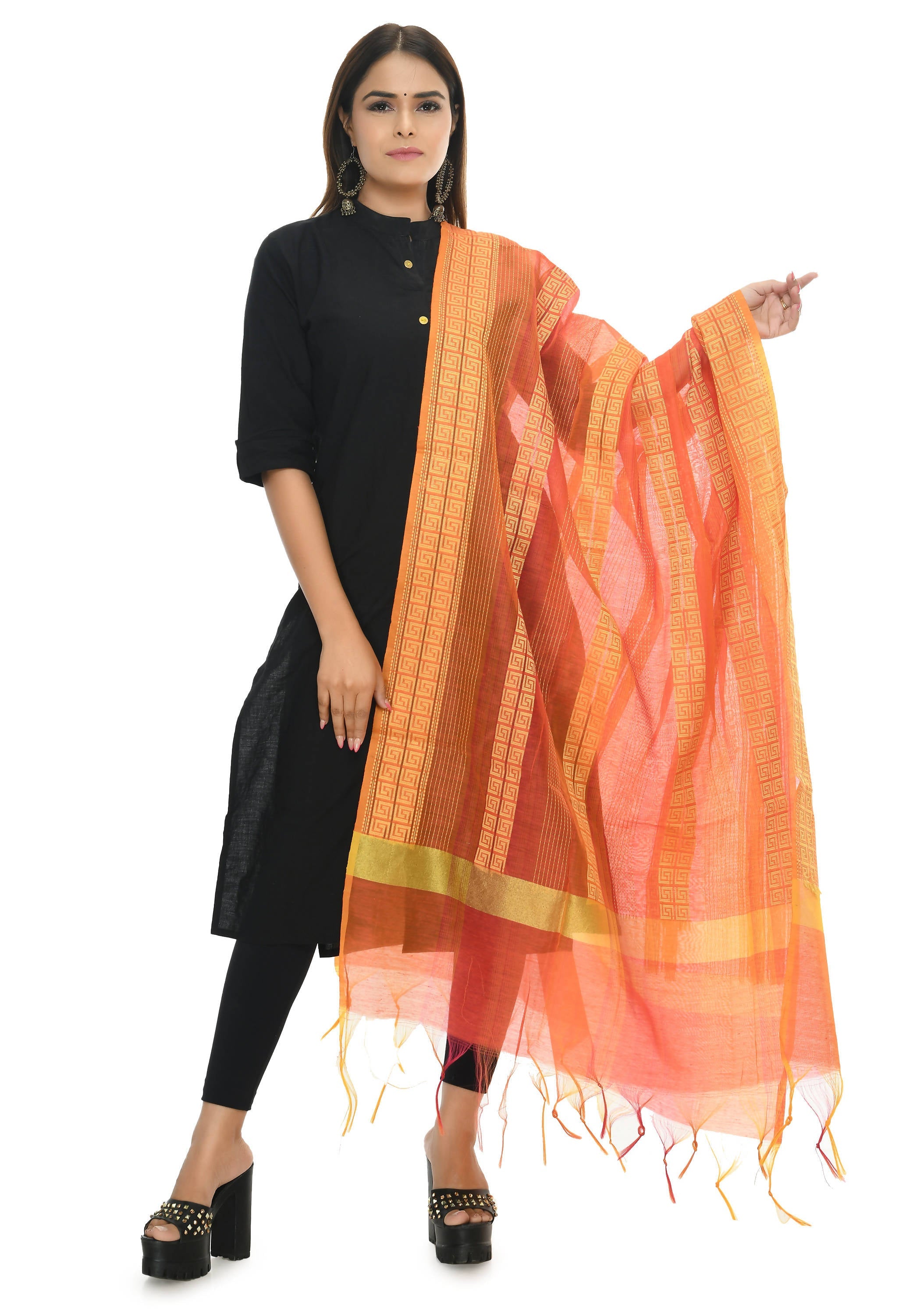 Mominos Fashion Moeza Handloom Cotton Orange Tone Dupatta | Grocsy