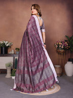 Anaita Purple Weaving Linen Cotton Saree With Blouse | Grocsy
