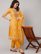 Yellow Organza Embroidered Kurta with Bottom & Dupatta - Salimar | Grocsy