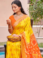 Shree Shyam Fashion Yellow Pochampally Silk Saree | Grocsy