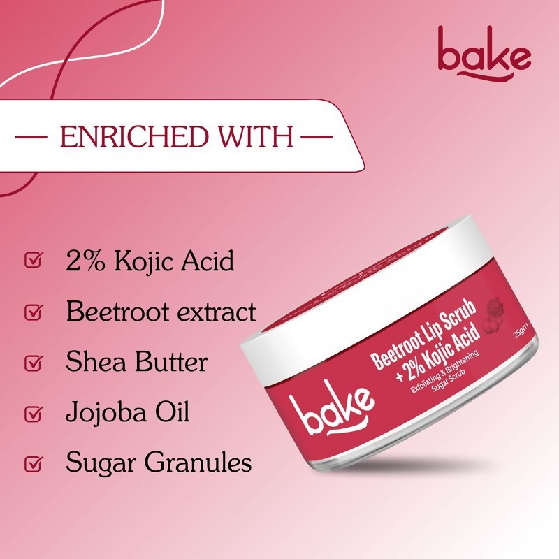 Bake 2% Kojic Acid Beetroot Lip Scrub For Dark Lips & Pigmentation | Grocsy