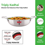 Hazel Triply Stainless Steel Induction Bottom Kadhai | Grocsy