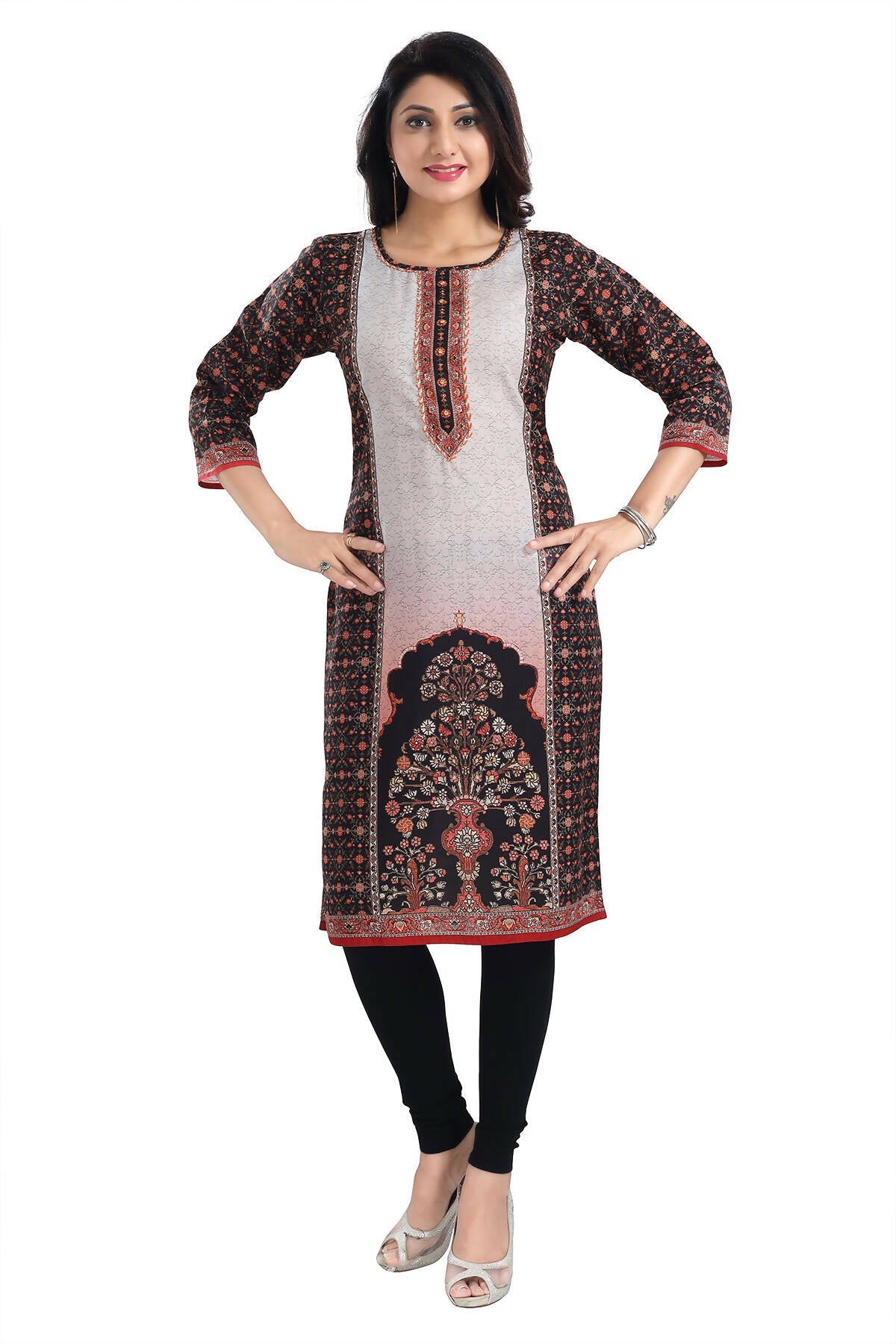 Snehal Creations Black Beauty Designer Digital Print Cotton Slub Fabric Long Kurti Tunic | Grocsy
