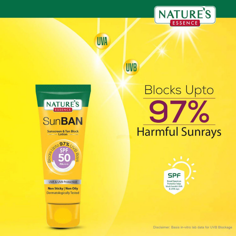 Nature's Essence Sunban Sunscreen & Tan Block Lotion SPF 50 | Grocsy