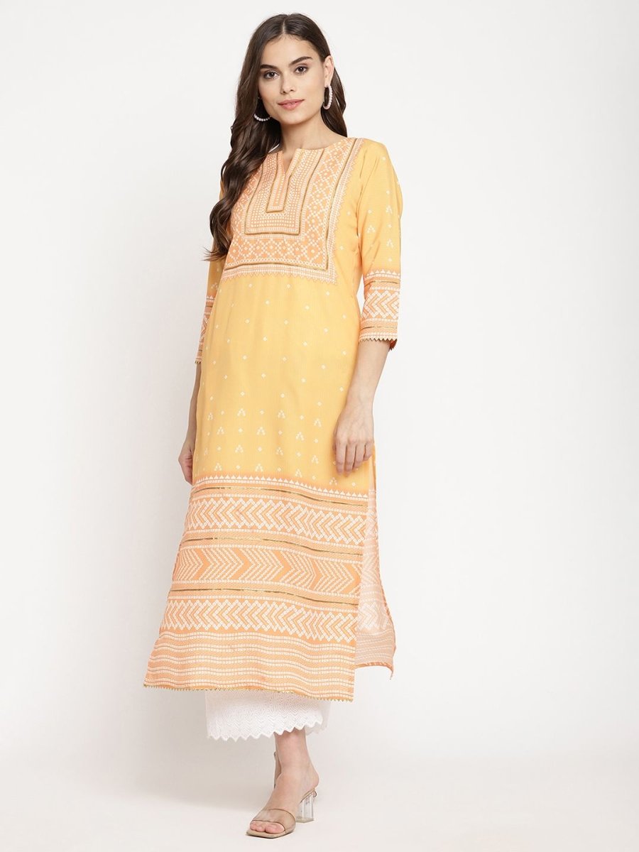 Ahalyaa Women Yellow Crepe Digital Print Kurti | Grocsy