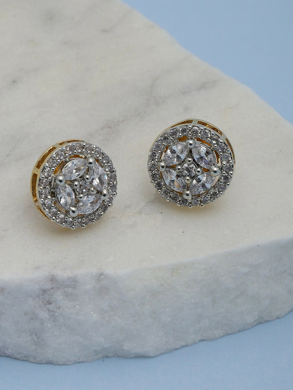 Silver Round Diamond Studs- Ruby Raang