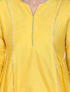 Cheera Women's Yellow Silk Blend With Gota Work Frock Dress With Silk Straight Pant Set | Grocsy