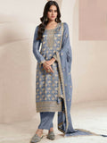 Anaita Blue Viscose Muslin Stitched Suit with Sequence & Zari Work | Grocsy