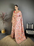 Elora Pretty Pink Pashmina Silk Meenakari Weaving Madhubani Design Kashmiri Saree | Grocsy